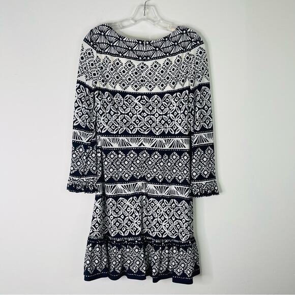 Eliza J blue white abstract preppy ruffle coastal office stretchy dress 6 - Picture 5 of 7